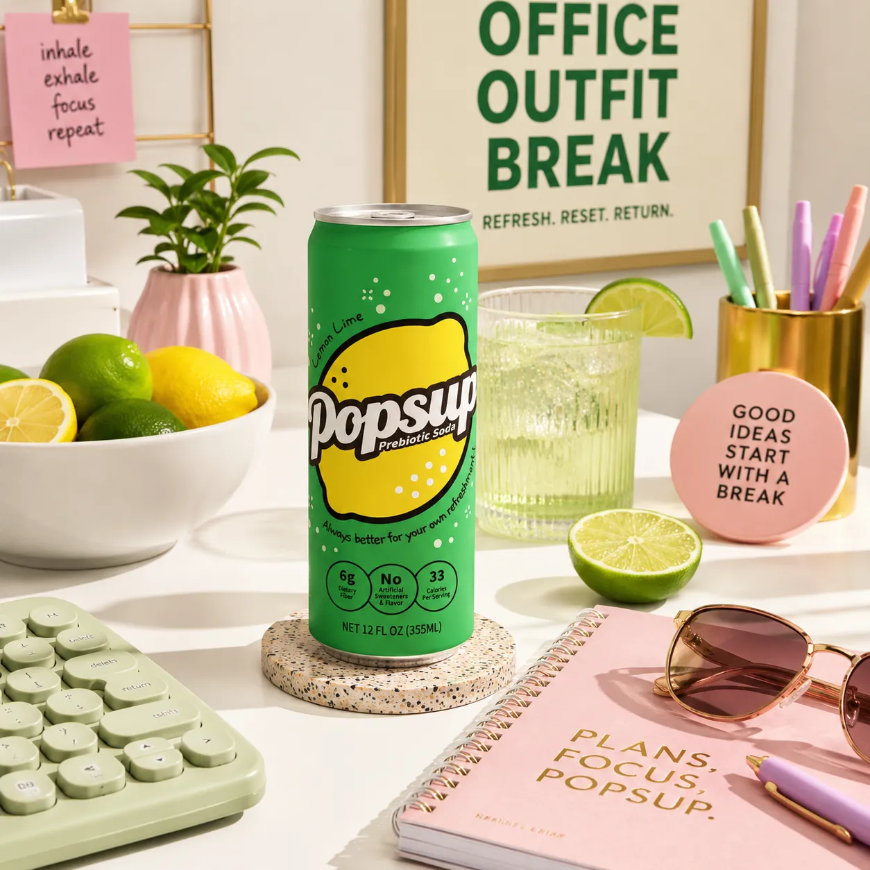 POPSUP brand art: meme fizz with fruit, fizz, bubbles, and playful soda graphics