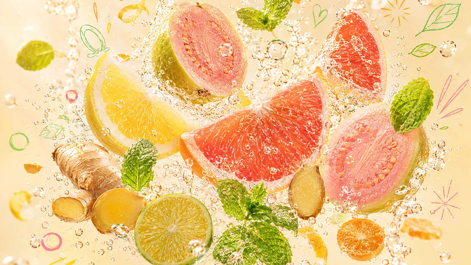 Colorful POPSUP CMEP fruit-aroma and bubbles visual.