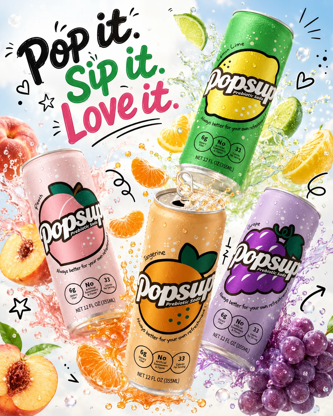POPSUP playful soda art with pop it sip it message