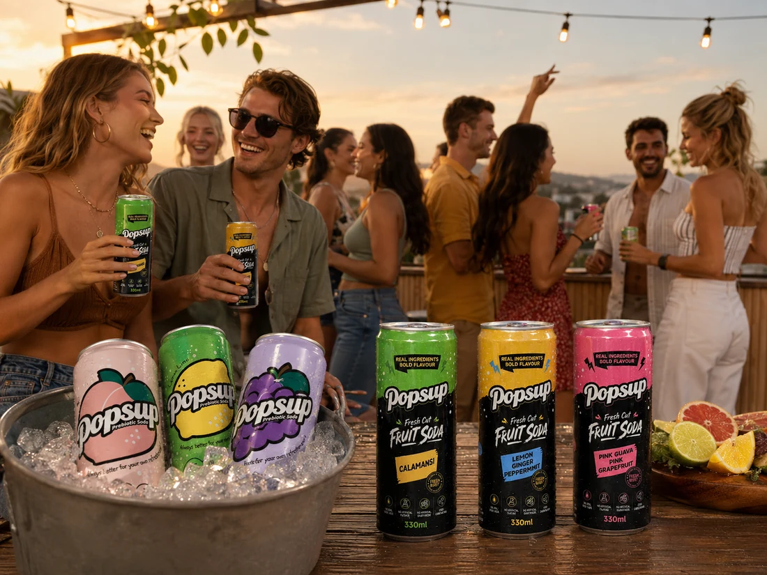 Friends enjoying POPSUP together outdoors in a bright shared lifestyle moment.